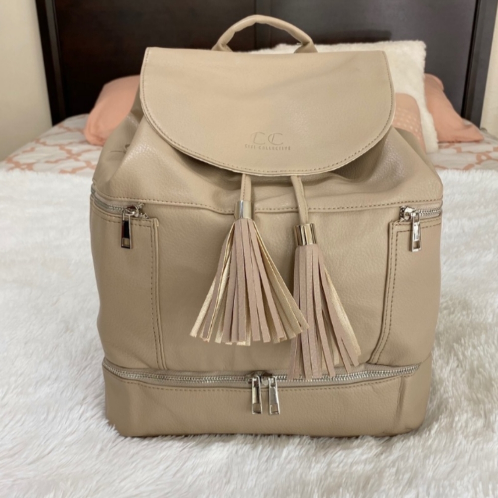 Leather backpack diaper bag
